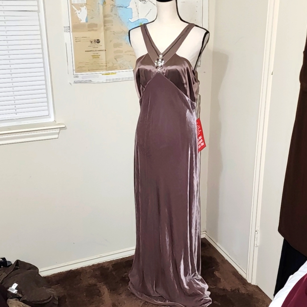NWT "PAPELL BOUTIQUE EVENING " MINK VELVET DRESS SZ 14